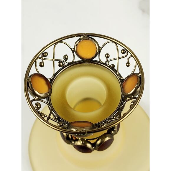 PartyLite Paris Retro Taper Candle Holder Yellow Frosted 3 3/4" Amber Jewel 80's - Picture 7 of 16